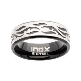 Black IP Steel with Tribal Cut Out Design 8mm Comfort Fit Ring
