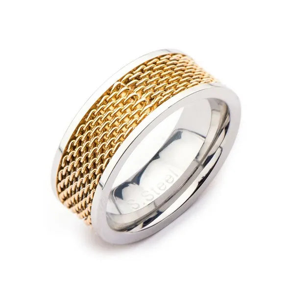 Men's Stainless Steel Two Tone Mesh Ring