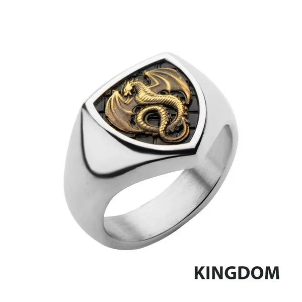 Black IP Pattern Antique Stamped Brass Dragon Ring