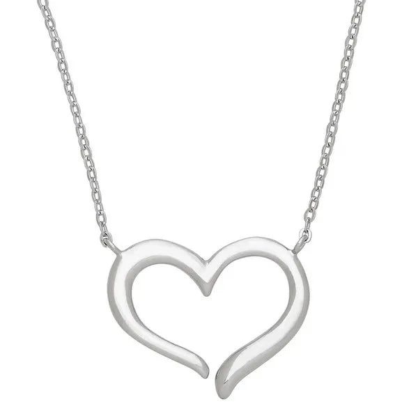 Open Heart Necklace in Sterling Silver 16"+2ext