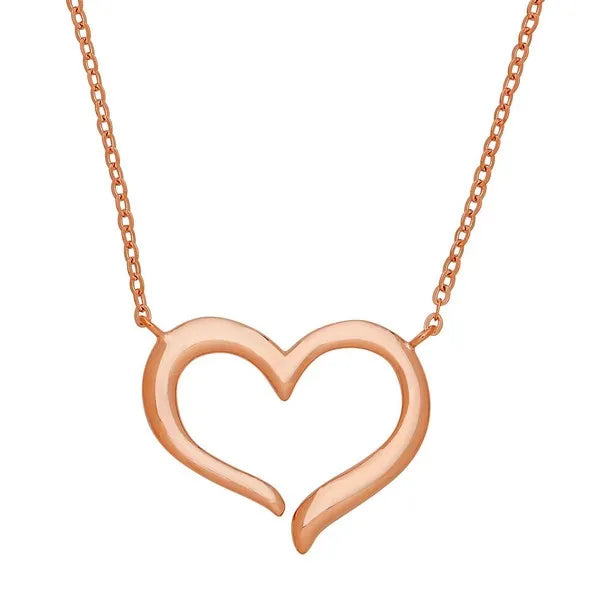 Open Heart Rose Gold Tone Necklace in Sterling Silver 16"+2ext