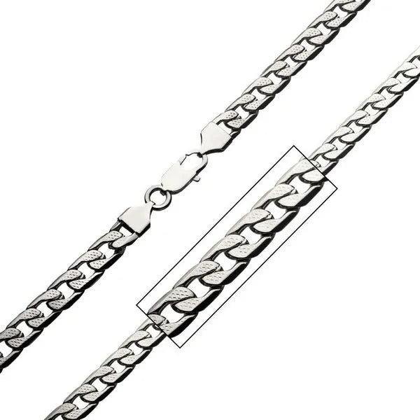 Stainless Steel 7.5mm Polished Speckled Pattern Curb Necklace