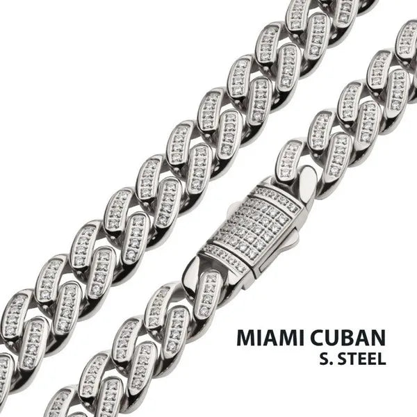 Stainless Steel 12mm Steel Miami Cuban Chain Necklace