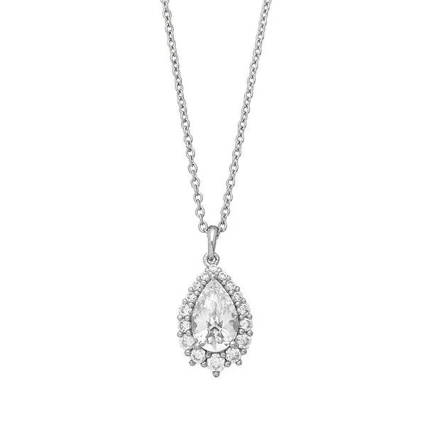 Pear Shape CZ Drop with Round CZ's Halo Necklace