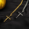 Black Sapphire Gem Jesus Christ Crucifix Cross Pendant with Wheat Chain