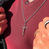 Black Sapphire Gem Jesus Christ Crucifix Cross Pendant with Wheat Chain