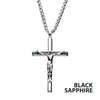 Black Sapphire Gem Jesus Christ Crucifix Cross Pendant with Wheat Chain