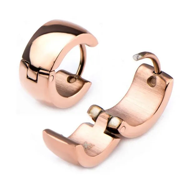 Stainless Steel Rose Gold IP Huggies Earrings