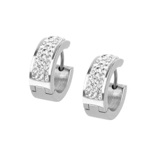 Huggies earrings with multiple Cubic Zirconia stones going around