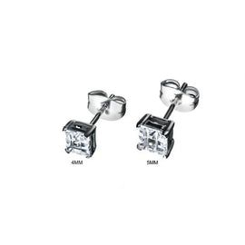 Stainless Steel with Hashtag Cubic Zirconia Square Cut Stud Earrings