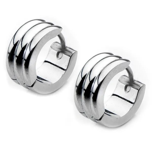 Stainless Steel Three Bars High Polished Huggies Earrings