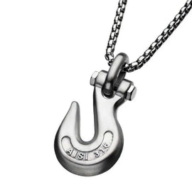 Matte Steel Clevis Grab Hook Anchor Pendant with Steel Bold Box Chain