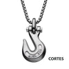 Matte Steel Clevis Grab Hook Anchor Pendant with Steel Bold Box Chain