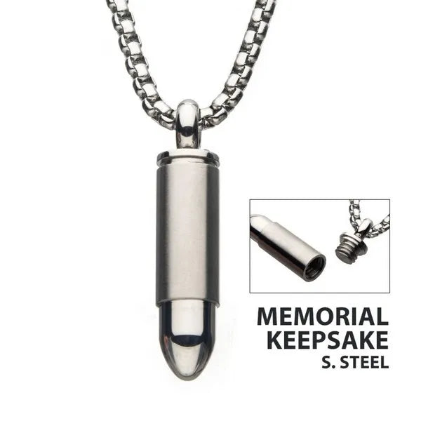 Memorial Bullet Pendant with long Box Chain
