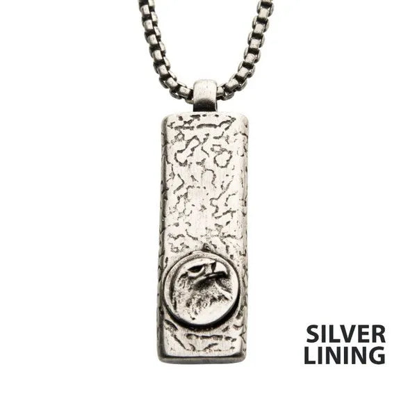 Stainless Steel Silver IP Dog Tag Pendant with Eagle Head Inlay