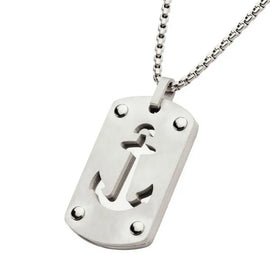 Etched Anchor Dog Tag Pendant with 2mm Box Chain