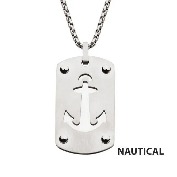 Etched Anchor Dog Tag Pendant with 2mm Box Chain